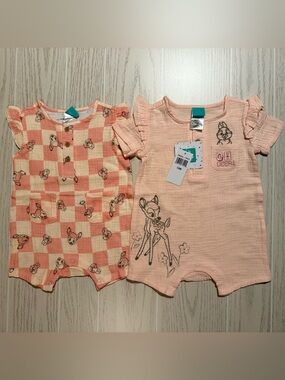 Disney Baby Bambi Thumper 2 Piece Romper Bundle 12M Cotton Muslin NWT